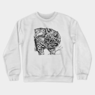 Curious Bobcat Portrait Black and White Crewneck Sweatshirt